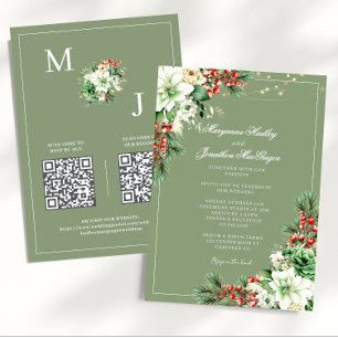 Winter Elegant Floral Sage Green Wedding Invitation