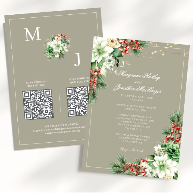 Winter Elegant Floral Script Wedding Invitation (Creator Uploaded)