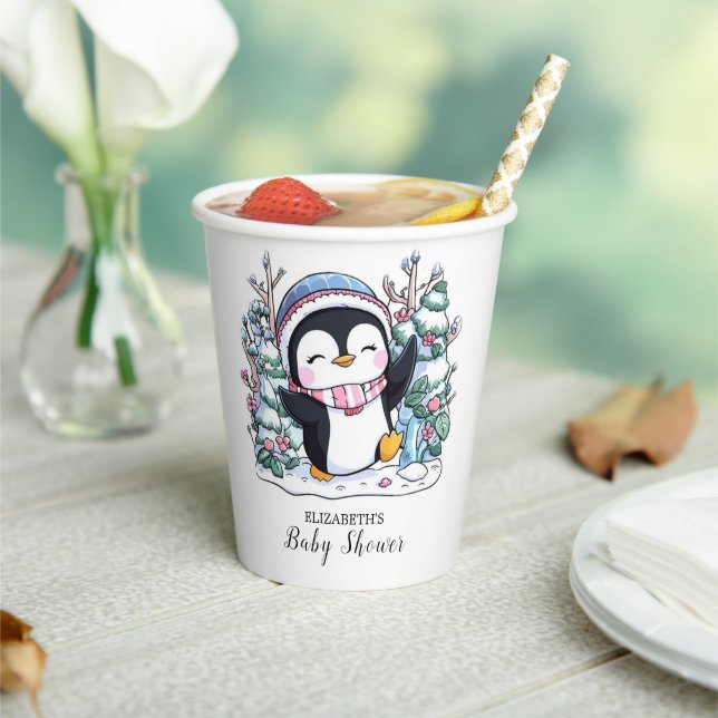 Winter Elegant Penguin Baby Shower Paper Cups (Insitu)