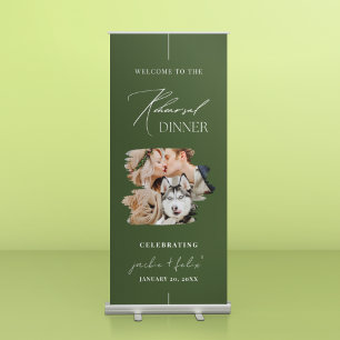 Winter Elegant Rehearsal Dinner Welcome Green Retractable Banner