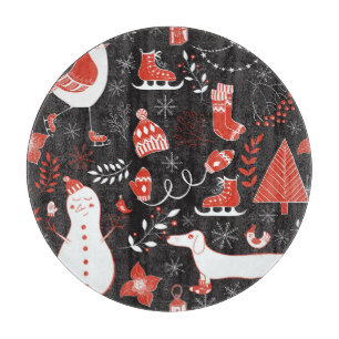 Winter Elements: Cute Hand Drawn. Cutting Board