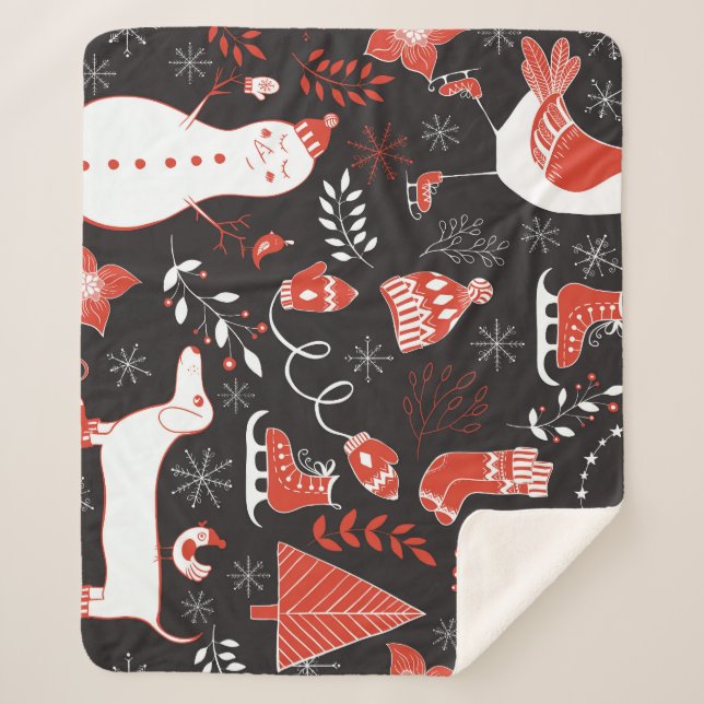 Winter Elements: Cute Hand Drawn. Sherpa Blanket (Front)