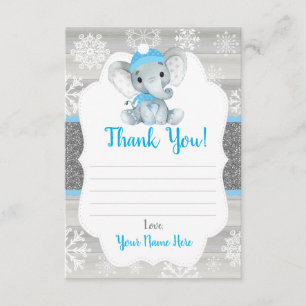 Winter Elephant Blue Boy Thank You Card, rustic Enclosure Card