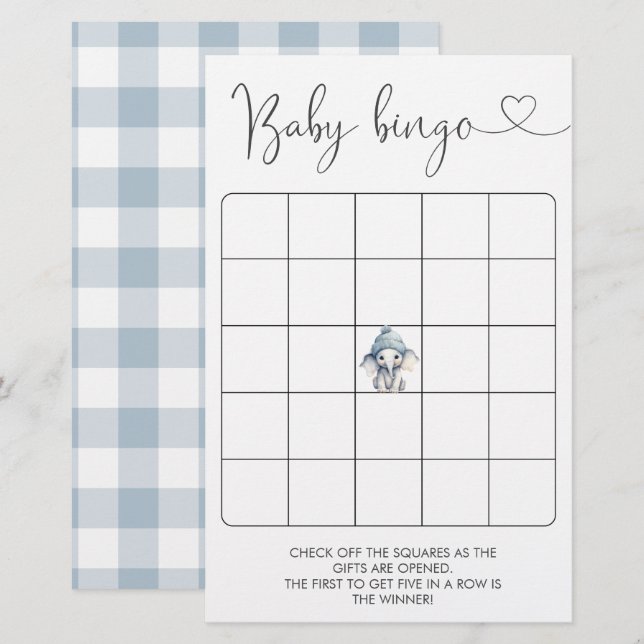 Winter Elephant Boy Baby  Bingo Game (Front/Back)