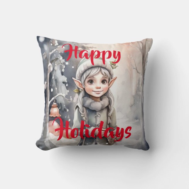 Winter Elf Wonderland Folded Holiday Card Cushion (Front)