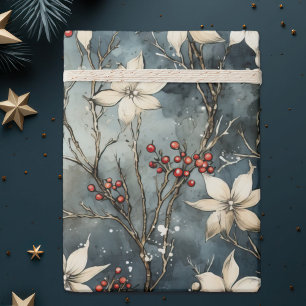 Winter' Embrace, White Poinsettia, Christmas Wrapping Paper