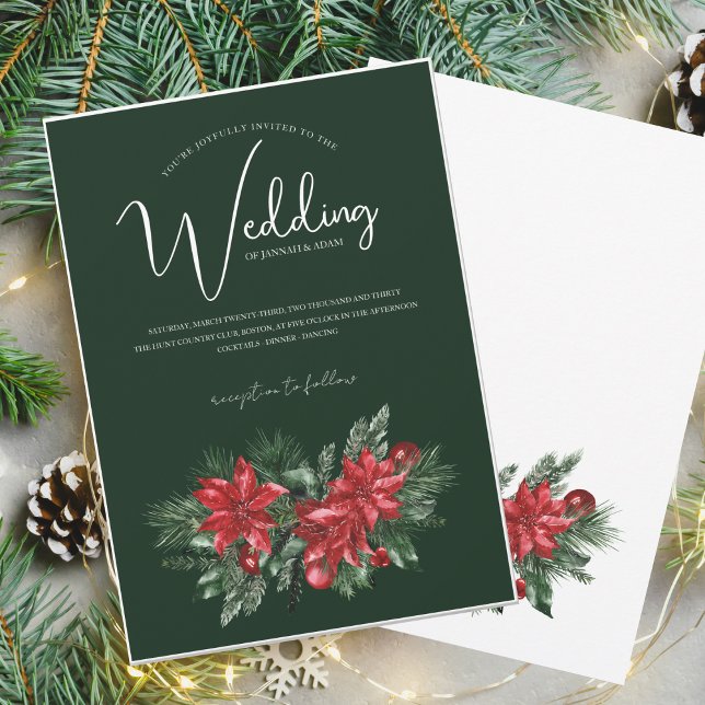 Winter Emerald Green Festive Christmas Wedding Invitation (Creator Uploaded)