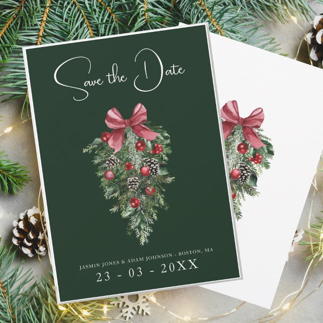 Winter Emerald Green Festive Christmas Wedding Save The Date (Creator Uploaded)