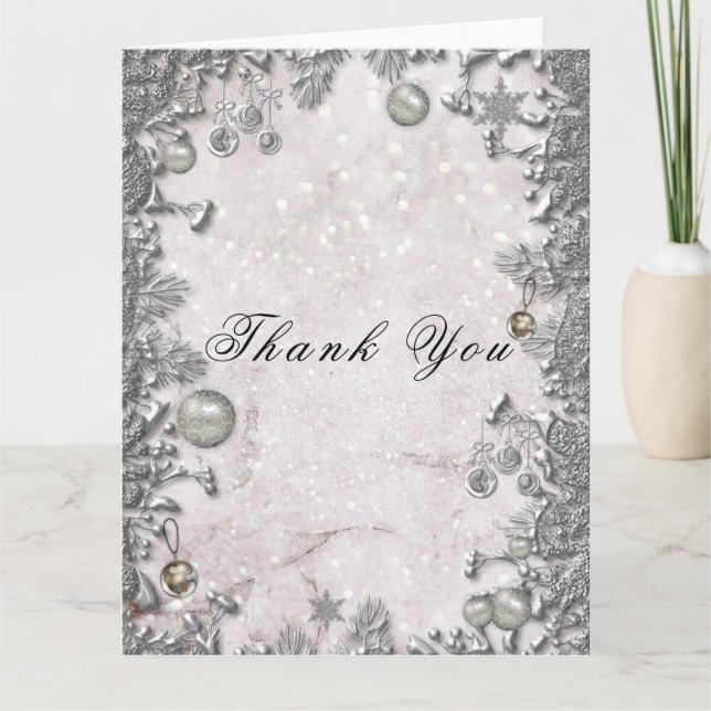 Winter Enchantment Christmas Wedding Thank You Card (Front)