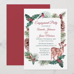 Winter Engagement Party Red Christmas Wedding Deer Invitation
