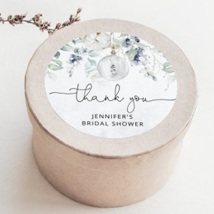 Winter eucalyptus bridal shower classic round sticker