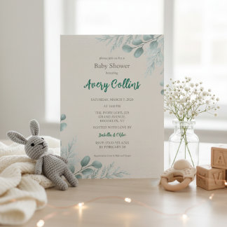 Winter Eucalyptus Cedar Baby Shower Invitation