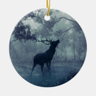 Winter Evening stag Deer Ceramic Tree Decoration