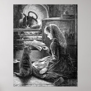 Winter Evening Vintage Illustration Poster