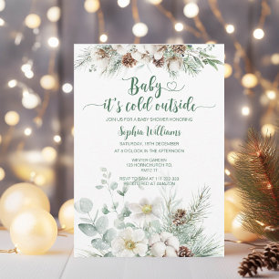 Winter evergreen baby its cold outside baby shower invitation
