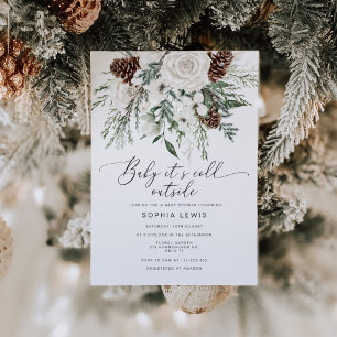 Winter evergreen baby its cold outside baby shower invitation