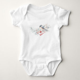 Winter evergreen bird baby shower bodysuit