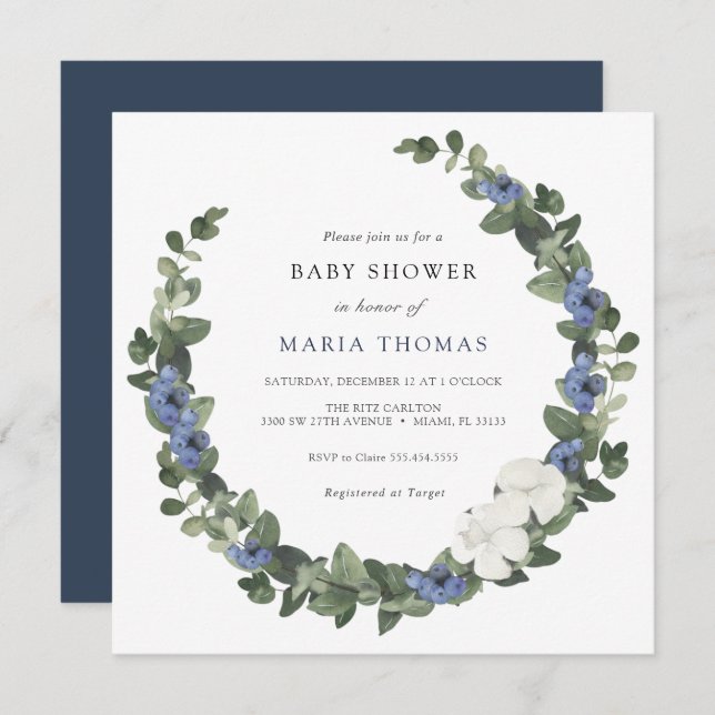 Winter Evergreen Blue Baby Shower Invitation (Front/Back)