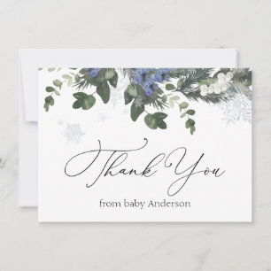 Winter Evergreen Blue Baby Shower Thank You Card