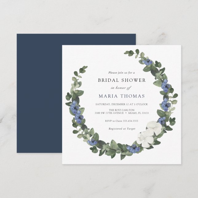 Winter Evergreen Blue Bridal Shower Invitation (Front/Back)