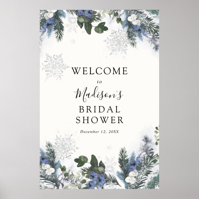 Winter Evergreen Blue Bridal Shower Welcome Sign (Front)