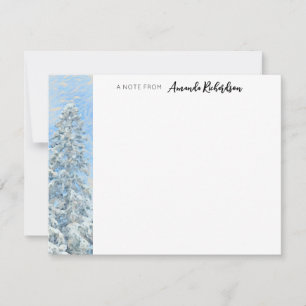 Winter Evergreen Blue Sky Painterly Flat Note Card