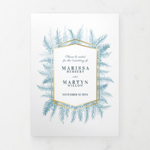 Winter evergreen blue spruce photo winter wedding Tri-Fold programme