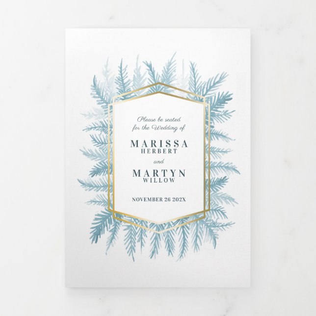 Winter evergreen blue spruce photo winter wedding Tri-Fold programme (Cover)