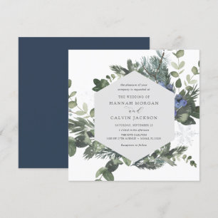 Winter Evergreen Blue Wedding Invitation