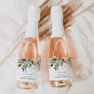 Winter evergreen bridal shower Sparkling Wine labe Label