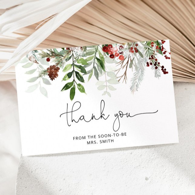 Winter evergreen bridal shower thank you card (Creator Uploaded)