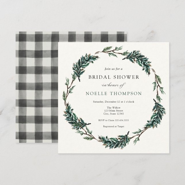Winter Evergreen Buffalo Plaid Bridal Shower  Invitation (Front/Back)