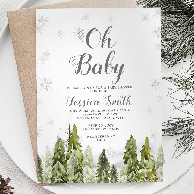 Winter Evergreen Christmas Baby Shower Invitation (Creator Uploaded)
