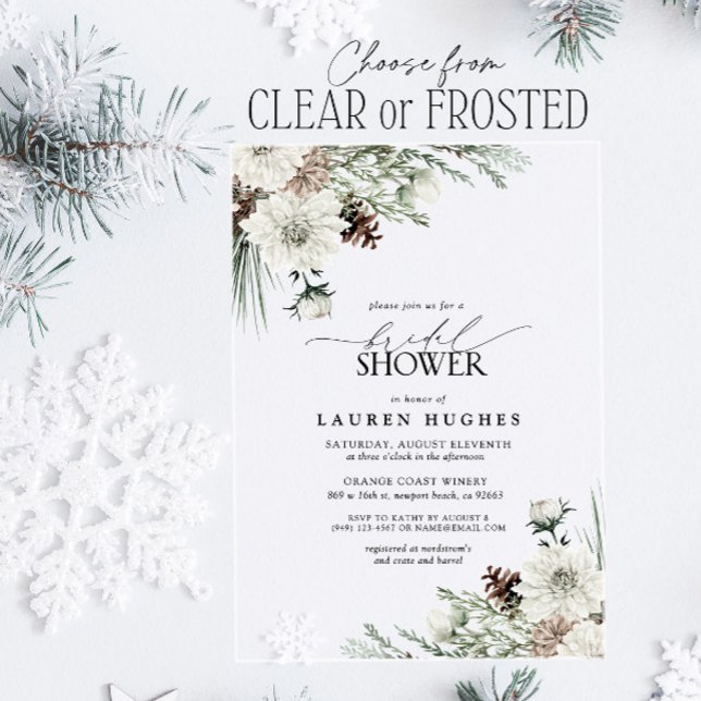 Winter Evergreen Elegant Bridal Shower Acrylic Invitations (Creator Uploaded)