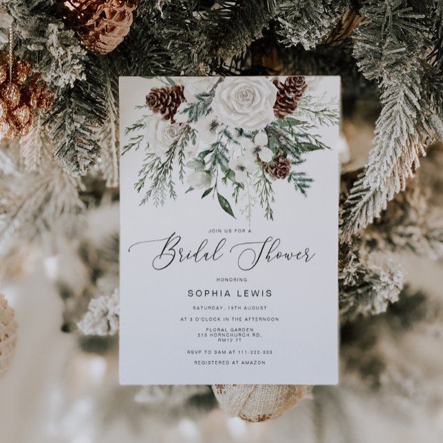 Winter evergreen elegant bridal shower invitation (Creator Uploaded)