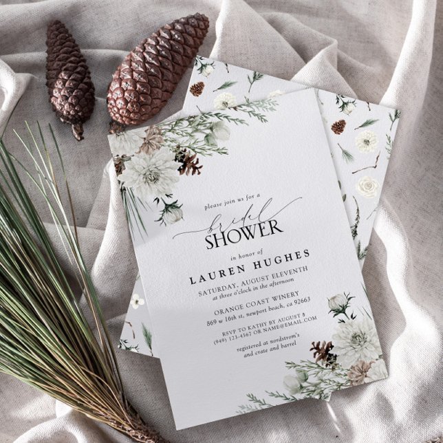 Winter Evergreen Elegant Bridal shower invitation (Easily personalize this bridal shower invite with your deets for an amazing winter shower!)