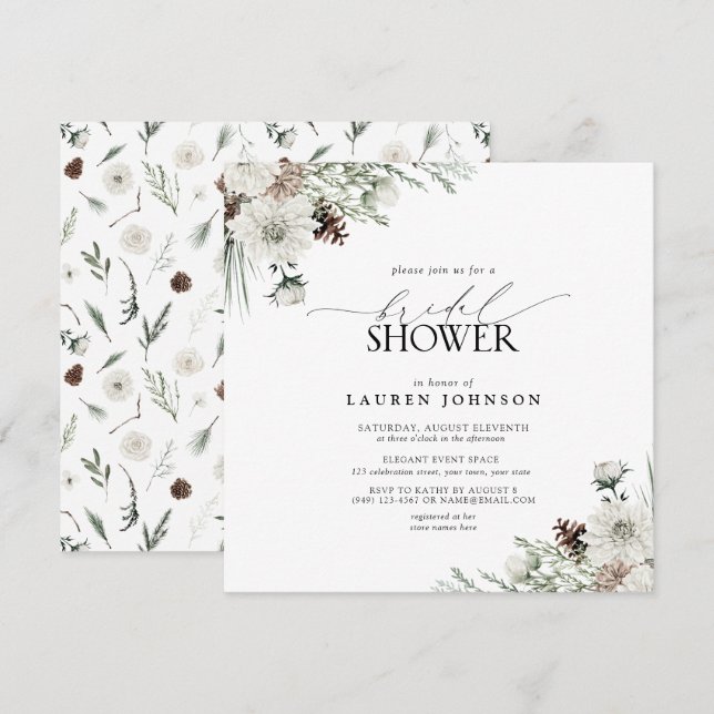 Winter Evergreen Elegant Bridal Shower Invitation (Front/Back)