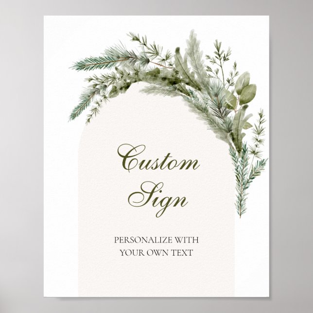 Winter Evergreen Elegant Custom Text Sign (Front)