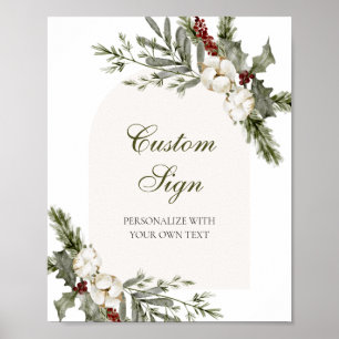 Winter Evergreen Elegant Custom Text Sign