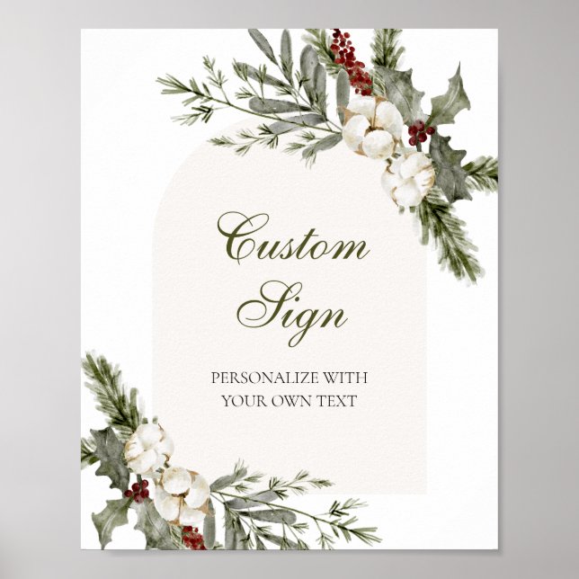 Winter Evergreen Elegant Custom Text Sign (Front)