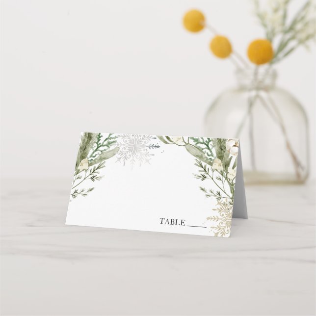 Winter Evergreen Elegant Name Place Cards (Front)
