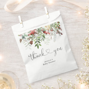 Winter evergreen festive foliage baby shower favour bags