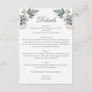 Winter Evergreen Fir White Roses Floral Wedding Enclosure Card