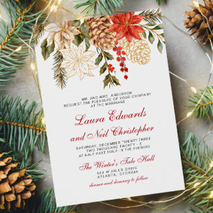  Winter Evergreen Flowers Wedding Invitation