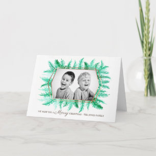 Winter evergreen foliage watercolor green holiday card