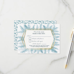 Winter evergreen foliage watercolor grey blue RSVP card