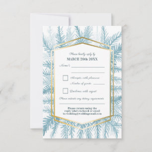Winter evergreen foliage watercolor grey blue RSVP card