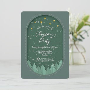 Winter Evergreen Forest Papercut Christmas Party Invitation