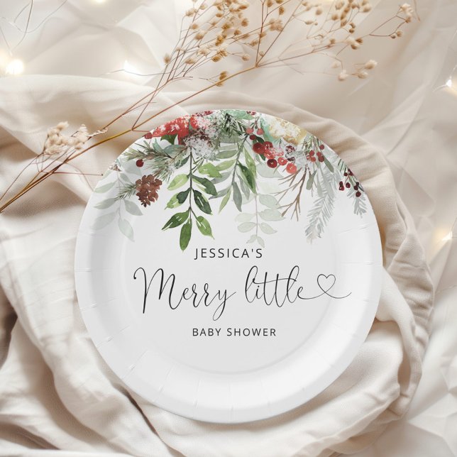 Winter evergreen Merry little baby shower Paper Plate (Creator Uploaded)