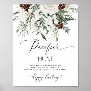 Winter evergreen Pacifier hunt baby shower game Poster